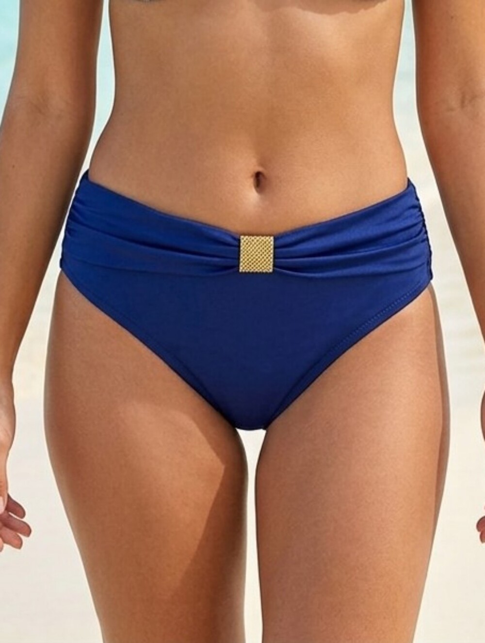 VENUS Goddess Navy Bikini Bottom with Gold Square Accent, Size S
